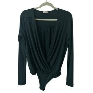 Free People Intimately dark green long sleeve v-neck bodysuit size M
